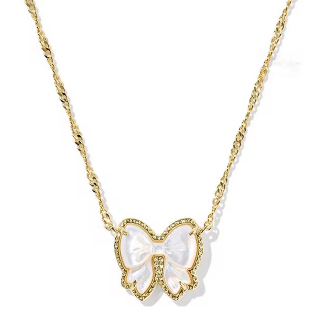 Kendra Scott Haley Bow Short Pendant Gold Ivory Mother of Pearl Necklace